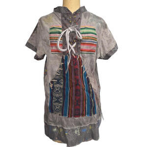 Juan Carlos Centeno Baca Organic Hand Made Tribal Patchwork Lace Front Tee